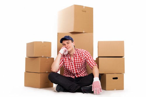 Packed boxes and furniture ready for household storage in Neasden